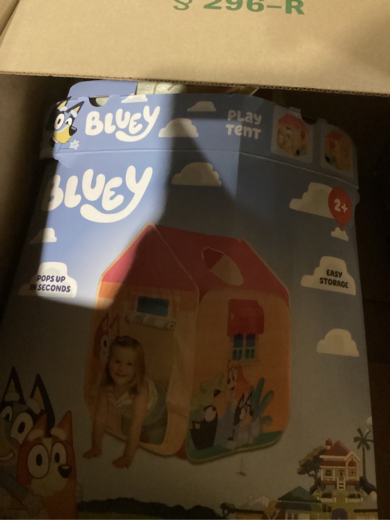 Condition photo showing As Is for Pop N Fun Bluey Pop-Up Tent, Multicolor Easy Storage Pop Up Play Tent with Roll-Up Door & Peep Window, Indoor/Outdoor Toddler Playhouse for Ages 2+