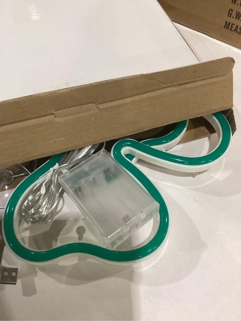 Condition photo showing As Is for enhon 4 pack 11.5 inch st patricks day decoration lights, led clover window lights usb green irish shamrock neon tube signs for window wall bedroom indoor outdoor in st patricks day birthday