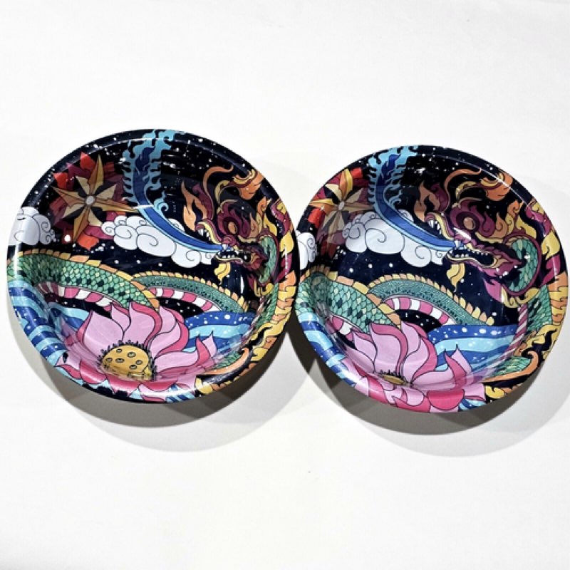 New (NWT) Set of 2 Komodo Tattoo Art Bowls 7\" Diameter Pet/Decor