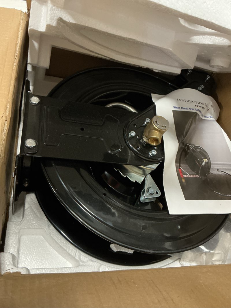 Condition photo showing Good Condition for fixfans high pressure washer hose reel for water/air/oil, 3/8" x 50 ft steel dual arm auto-retractable power wash hose reel, heavy duty hose reel 4000 psi 50 ft x 3/8"