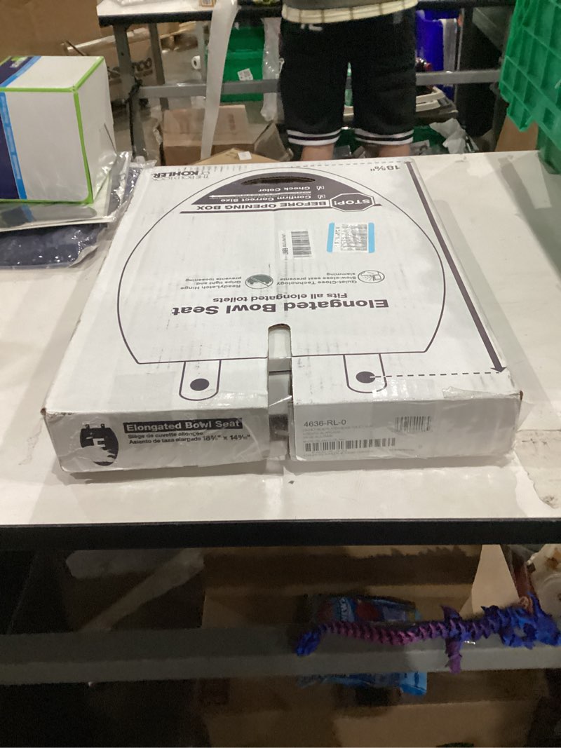 Condition photo showing New/Like New for KOHLER 4636-RL-0 Cachet ReadyLatch Elongated Toilet Seat Slow Close, Soft Close Toilet Seat Quiet Lid, Contoured Grip-Tight Bumpers Installation Hardware, Apartment Essentials, White White Elongated Ready Latch