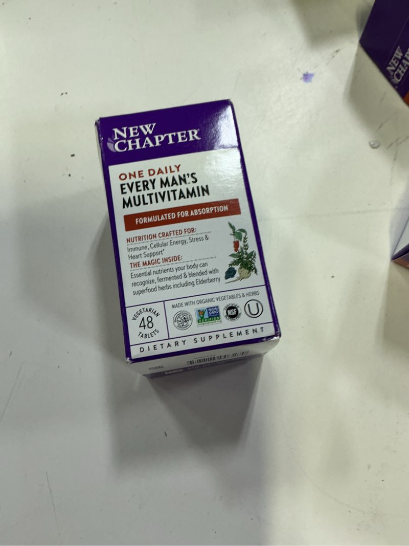 Condition photo showing New/Like New for (exp-03-26)new chapter men’s multivitamin, b6, extra b12, d3, vitamin c & zinc, immune, heart, cellular energy, and brain health, gentle on the stomach, one daily, non-gmo, gluten-free, 18+, 48 tablets 48 count (pack of 1)