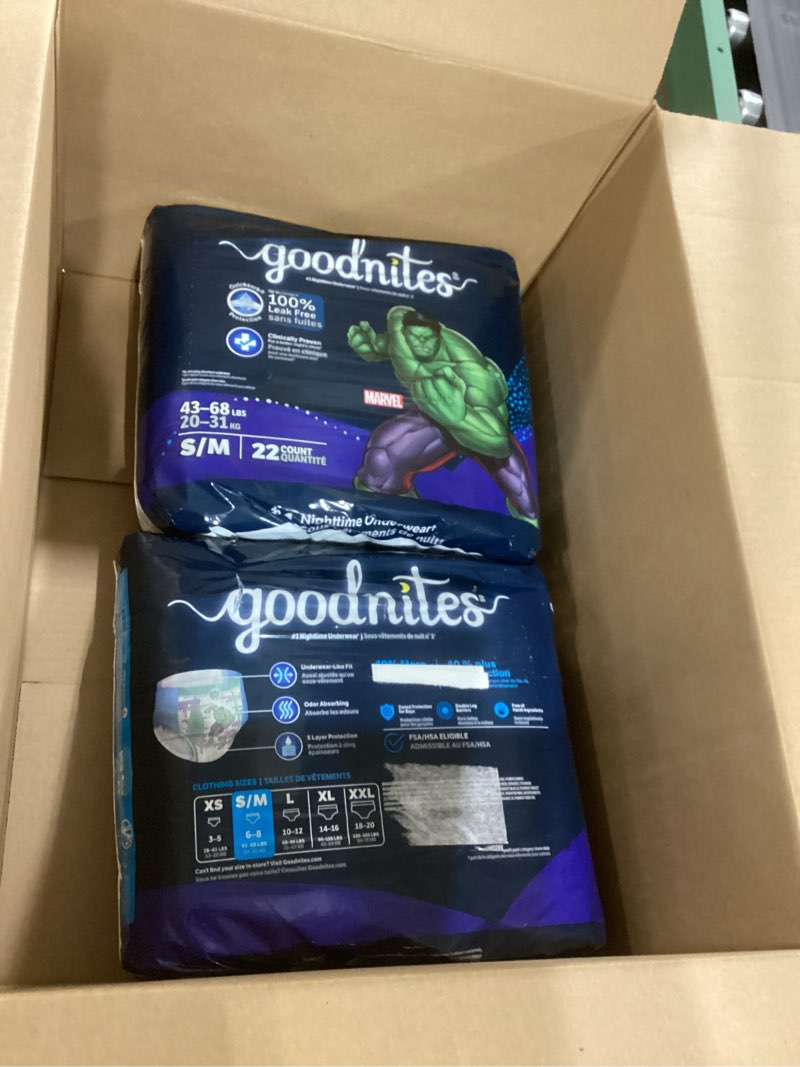 Condition photo showing Good Condition for Goodnites Boys' Nighttime Bedwetting Underwear, Size S/M (43-68 lbs), 44 Ct (2 Packs of 22), Packaging May Vary Small/Medium 44