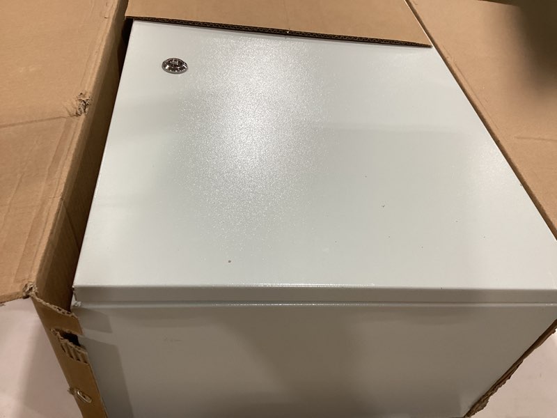 Condition photo showing As Is for garvee outdoor electrical box, 24x16x10 steel junction box, nema 4x electrical enclosure box ip66 waterproof & dustproof, universal electrical project box with lock & mounting plate