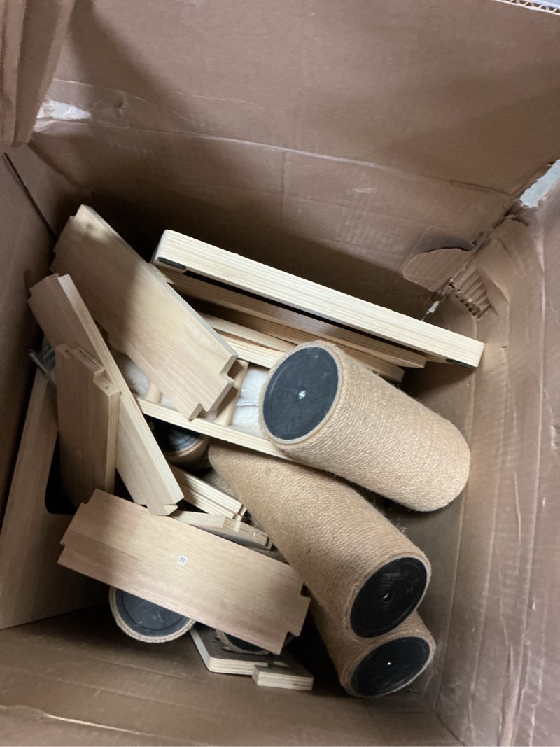 Condition photo showing As Is for Tall Floor to Ceiling Cat Tree for Large Cats, Cat Tower with Scratching Post, Adjustable Height(82-122 in), Large Condo Cave Bed and Hammock for Indoor Cats, Cat Climbing Pole, Wood Whole Tree