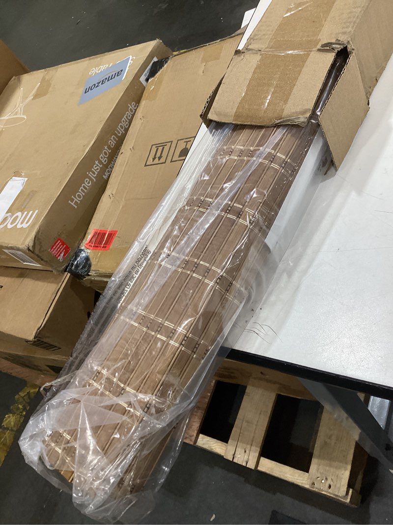 Condition photo showing Good Condition for lazblinds no tools no drill bamboo roller shades, cordless bamboo blinds, light filtering roll up blinds for windows, french door, porch or patio privacy screen, 26'' w x 70'' h, brown206 brown206 26'' w x 70'' h