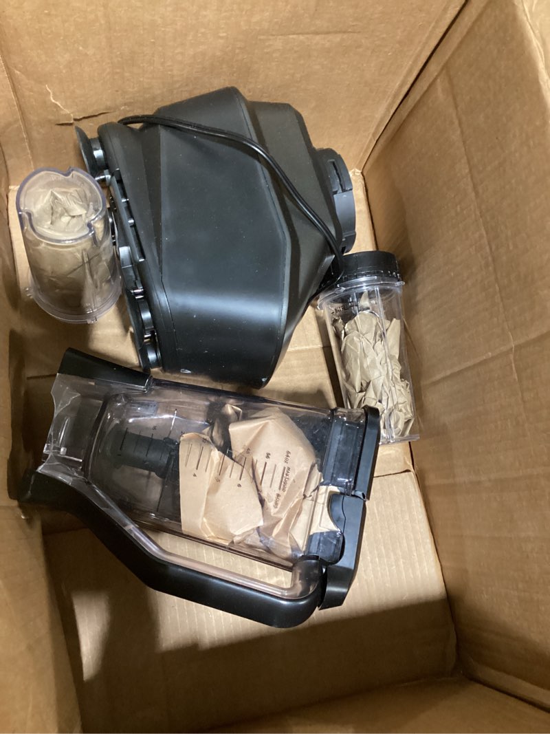 Condition photo showing As Is for ninja kitchen system | 8-cup food processor bowl & 72 oz. blender all-in-one | with (2) 16 oz. to-go cups | for smoothies, ice crushing, dough & more | 1500 watt | black | bl770 pitcher + bowl + (2) 16-oz. cups