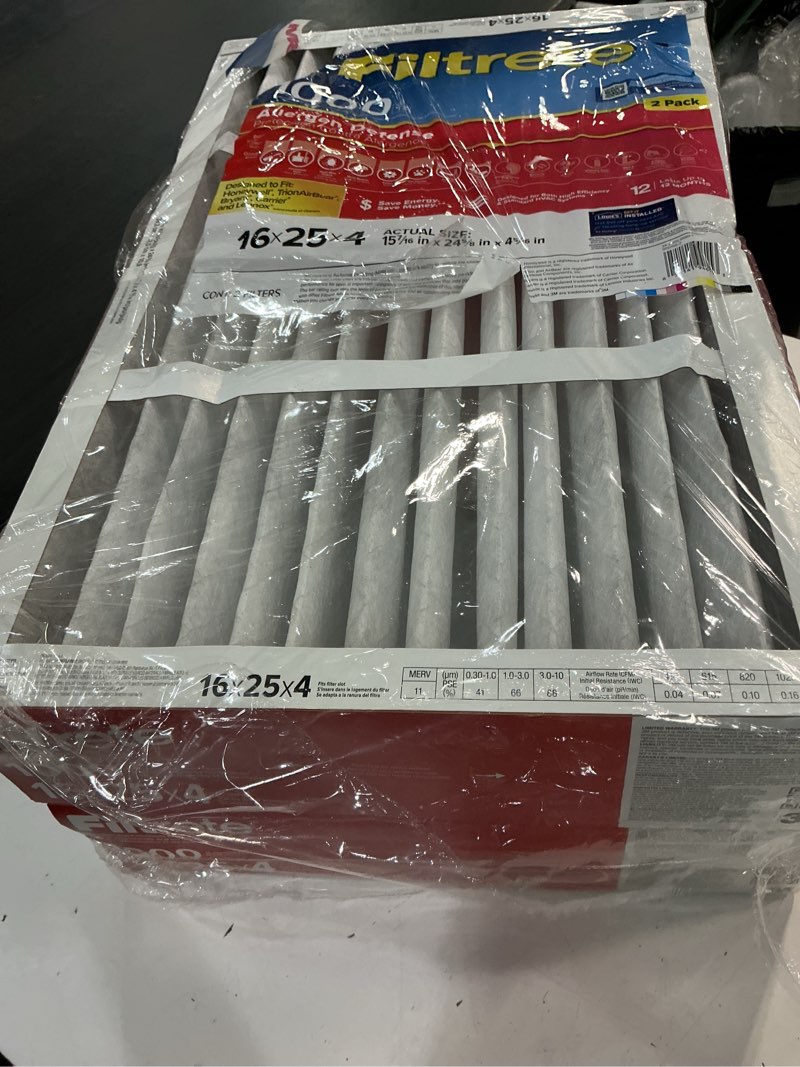 Condition photo showing Good Condition for filtrete 16-in w x 25-in l x 4-in merv 11 1000 mpr allergen defense electrostatic pleated air filter (2-pack)