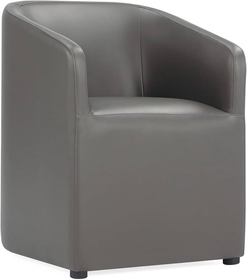 Manhattan Comfort Anna Round Modern Dining Chair with Arms, Head-to-Toe Faux Leather Upholstered Acc