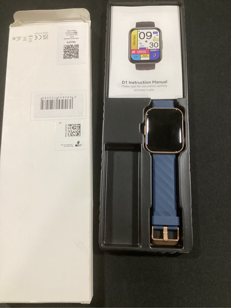 Condition photo showing As Is for ruimen smart watches for women men (answer/make calls) compatible with iphone/android phones, 1.85" hd screen fitness tracker heart rate monitor 100+ sports tracker watch waterproof (blue)