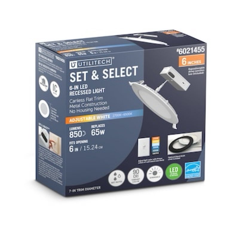 utilitech set select white/ black 6-in 850 -lumens switchable white round dimmable light