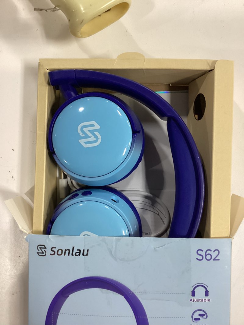 Condition photo showing As Is for S62 Kids Bluetooth Headphones, Wireless Headphones for Kids Over Ear with Microphone, 85/94dB Volume Limiter Headset for Girls Boys, Foldable Headset for Learning & Entertainment-Blue