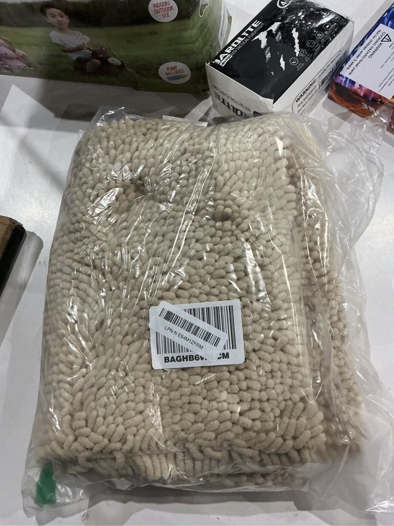 Condition photo showing As Is for olanly bathroom rugs 36x24, extra soft absorbent chenille bath rugs, rubber backing quick dry, machine washable bath mats for bathroom floor, tub and shower, home decor accessories, sand 36" x 24" sand