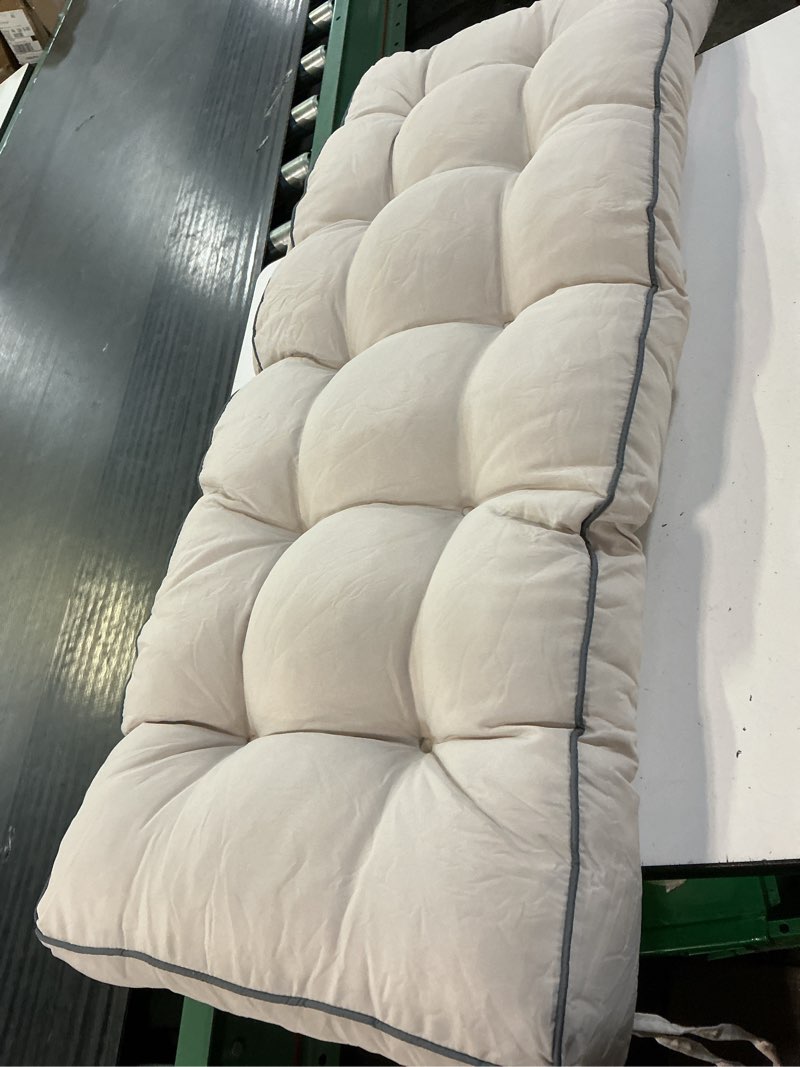 Condition photo showing Good Condition for outdoor bench cushion, tufted patio seat pad for garden bench, porch swing, indoor/outoor furniture (cream, 48x18x4 inch) cream 48x18x4 inch
