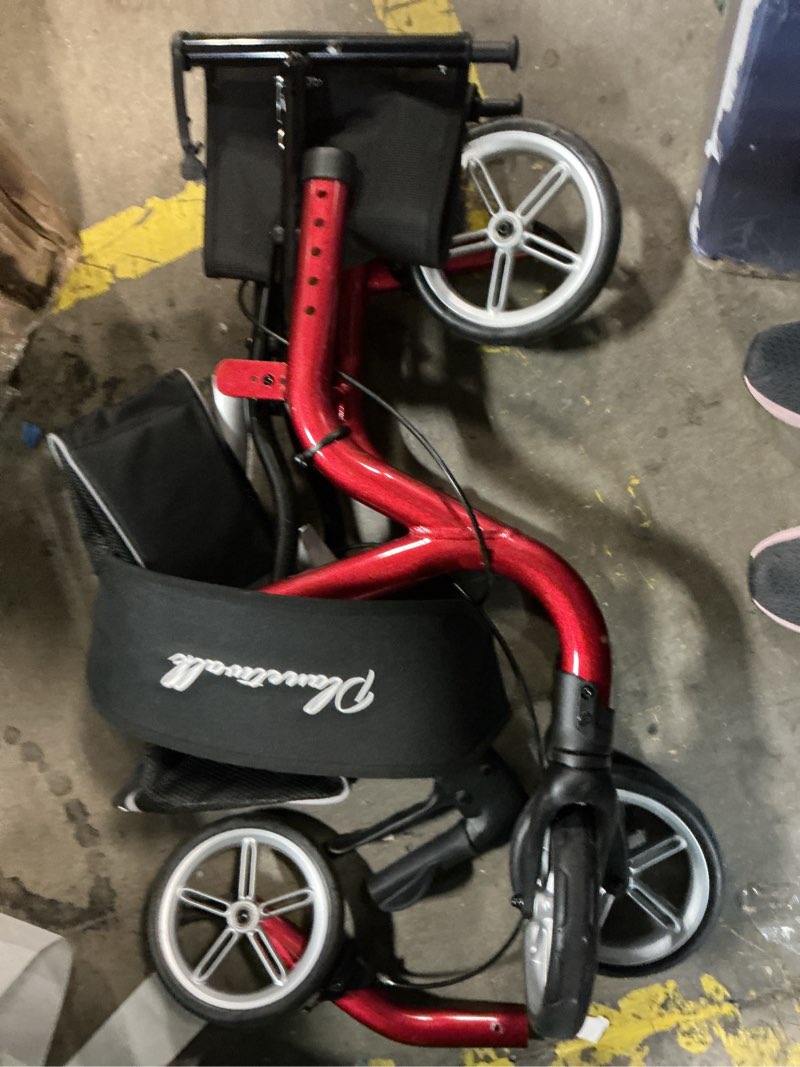 Condition photo showing As Is for Super Lightweight Rollator Walker for Seniors, Foldable Rolling Walker with Seat and 8" Rubber Wheels for All Terrain, Unique Design Aluminium Frame Sturdy Walkers for Traveling - Black