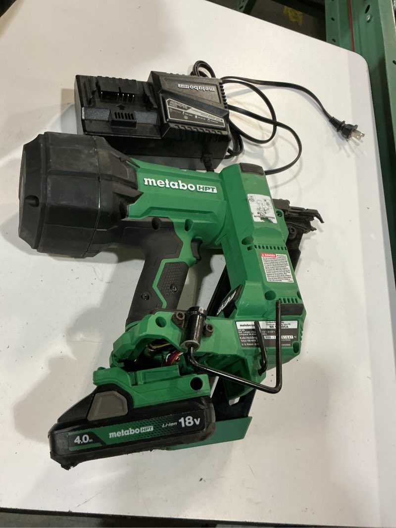 Condition photo showing As Is for metabo hpt 18v multivolt cordless 30° paper tape framing nailer kit, 3-1/2" framing nailer, power tool with 4.0ah lithium ion battery, drives 2" to 3-1/2" nails, powerful brushless motor, nr1890dca nr1890dca - lighter, smaller, & more powerful