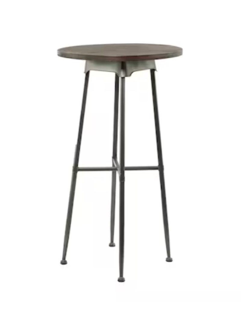 Grayson Lane Gray Bar Height with Brown Wood Top Round Traditional Bar Table