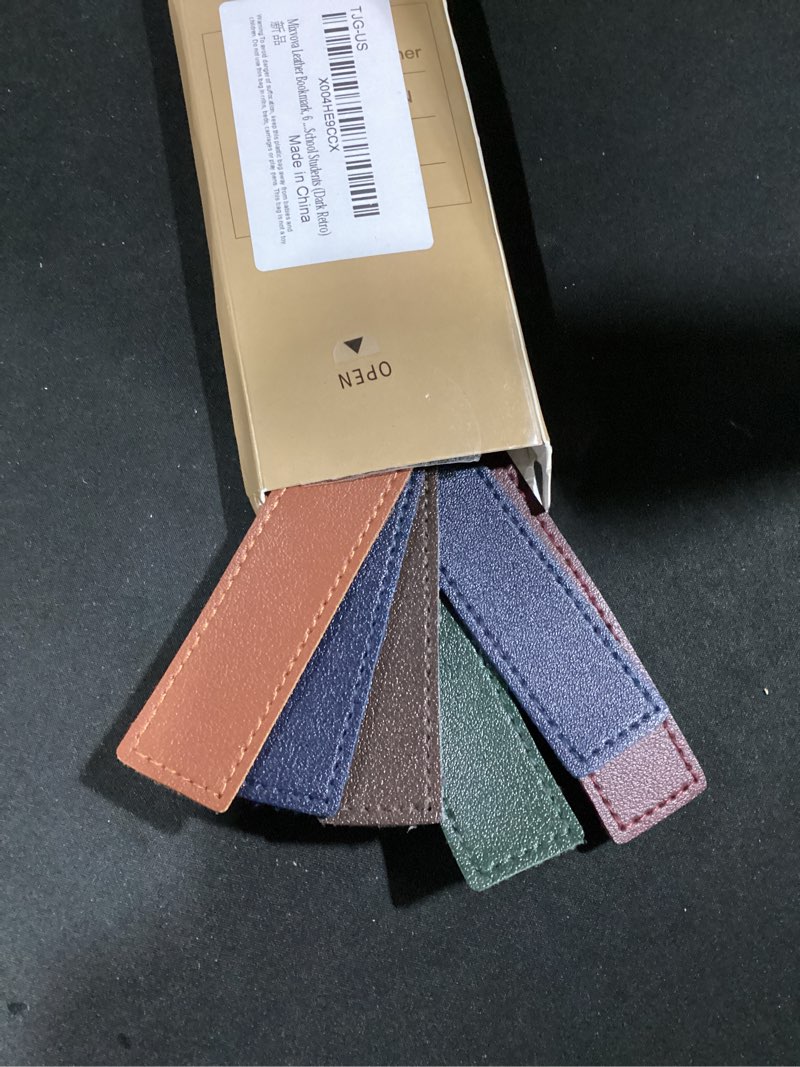 Condition photo showing New/Like New for leather bookmark, 6 pcs classic style bookmark for men, 0.05 inches thin handmade stitched book mark, book marks for reading, gifts for book lovers school students (dark retro) dark retro color