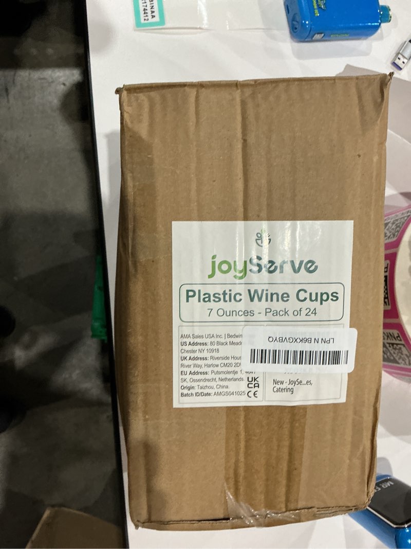 Condition photo showing New/Like New for joyserve 24 plastic wine glasses disposable - 7 oz clear bpa-free plastic glasses with stem, reusable party wine cups for outdoor parties, weddings, toasts, drinks, catering (bulk pack of 24) 24-pcs
