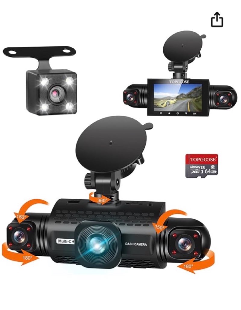4 Channel 360° Dash Cam Front Rear Inside & Left Right,Includes 64GB SD Card