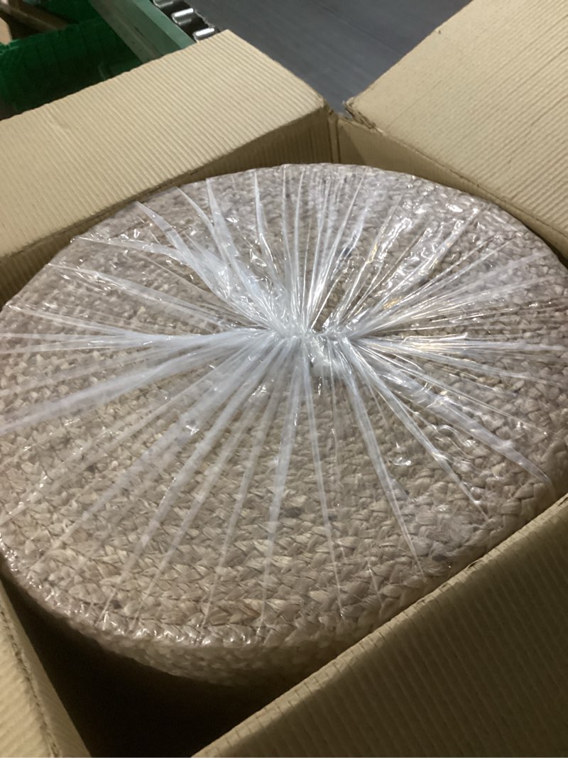 Condition photo showing Good Condition for Jute Pouf Ottoman | Footrest Pouf | Hand Braided - Round Boho Pouffe - for Living Room, Bedroom, Nursery (20"x20"x10") Grey Grey 20"x20"x10"