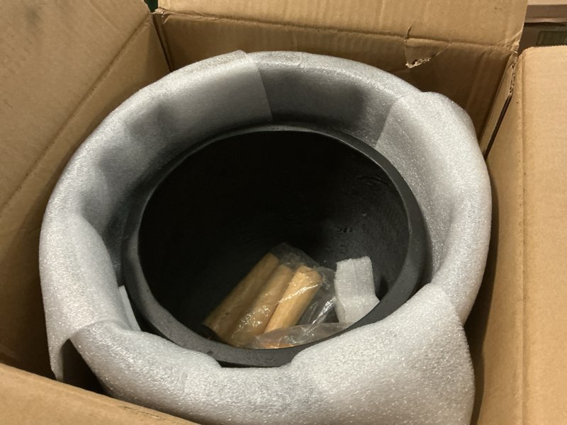 Condition photo showing Good Condition for deco 79 magnesium oxide indoor outdoor planter large planter pot with wood legs, set of 2 planters 13", 16"h, gray set of 2 planters 13", 16"h round dark gray