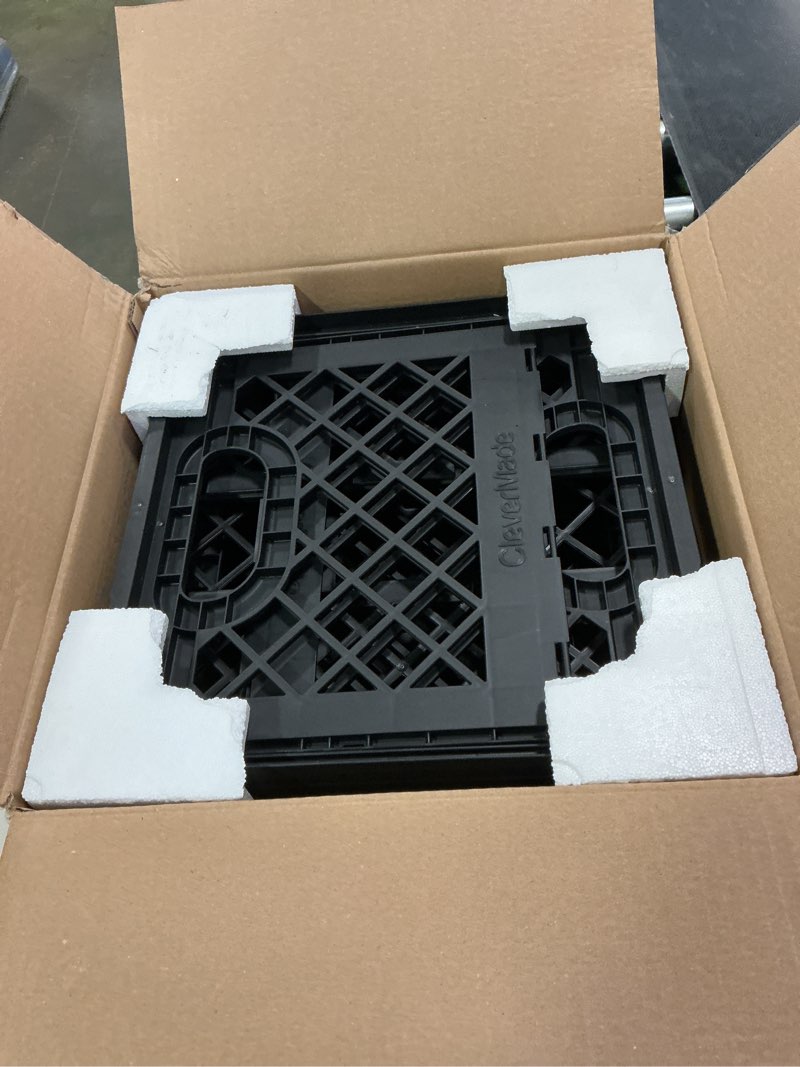 Condition photo showing Good Condition for CleverMade Collapsible Milk Crate, Obsidian, 3PK - 25L (6 Gal) Stackable Storage Bins, Holds 50lbs Per Bin - Clevercrates are Heavy Duty, Plastic Collapsible Storage Crate for Multi Purposes Black - Pack of 3