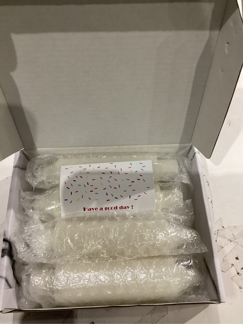 Condition photo showing Good Condition for Candlesticks Short Taper Candle Ivory Candle Sticks Dripless Tapered Candles for Christmas Table Decor Weddings Women Gifts 6 inch Set of 4,Ivory New 6"Ivory-new