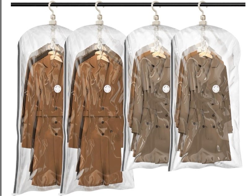 hanging vacuum storage bags for clothes & coats – 8 pack (4 small & 4 large) vacuum seal garment bag