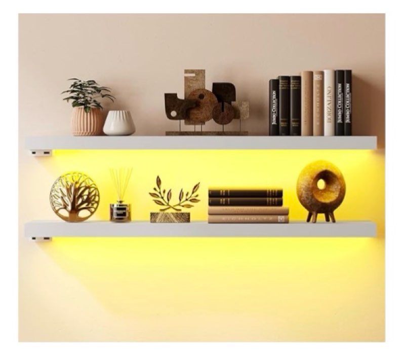 bameos floating shelves with rgb led for wall, sturdy shelves with light, wall mounted display shelv