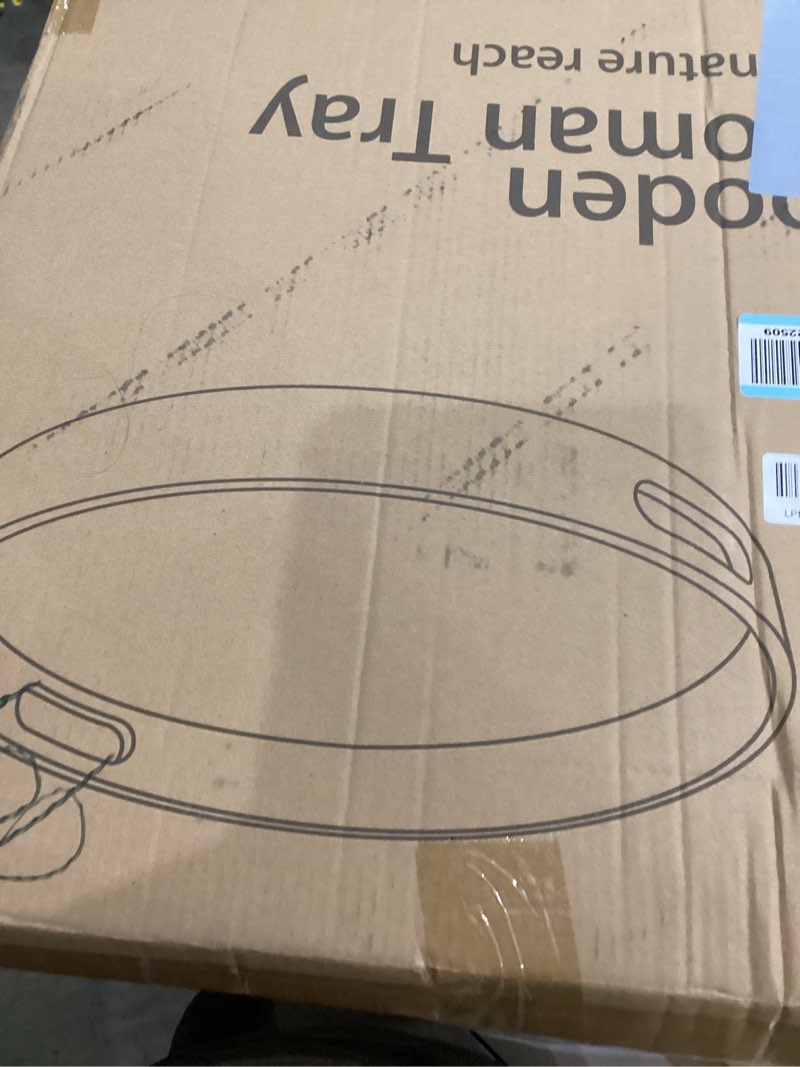 Condition photo showing New/Like New for Extra Large Round Ottoman Coffee Table Tray, 22" Big Kitchen Serving Trays for Huge Ottoman Counter Giant Decorative Organizer, Huge Wood Serveware Tray with Built-in Handle for Big Job 22" Round Tray - Acacia