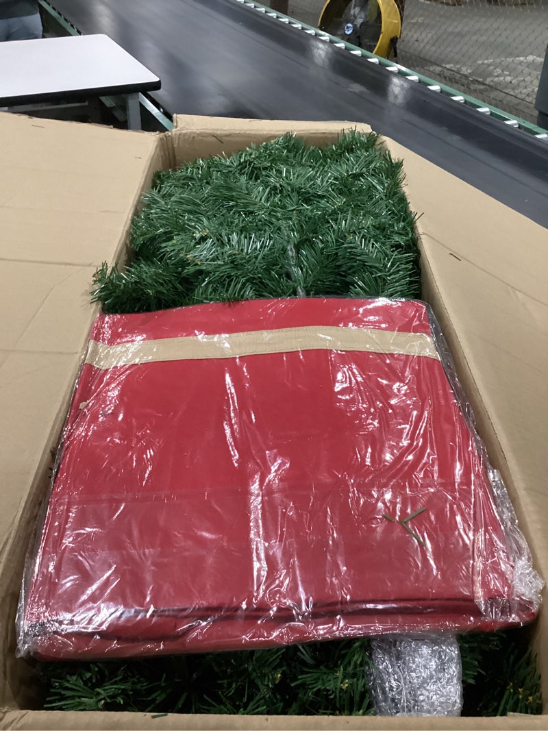 Condition photo showing As Is for Syhood 7.5ft Bendable Christmas Tree Pre-Lit Whimsical Christmas Bent Top Artificial Xmas Tree with LED Lights Ornament Bag, Dark Green Dark Green 7.5ft