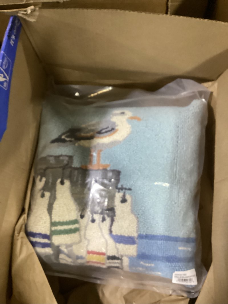 Condition photo showing New/Like New for Peking Handicraft 30SW334C16SQ 16 x 16 in. Seagull On Pier with Buoys Poly Fill Hook Pillow Multi Color