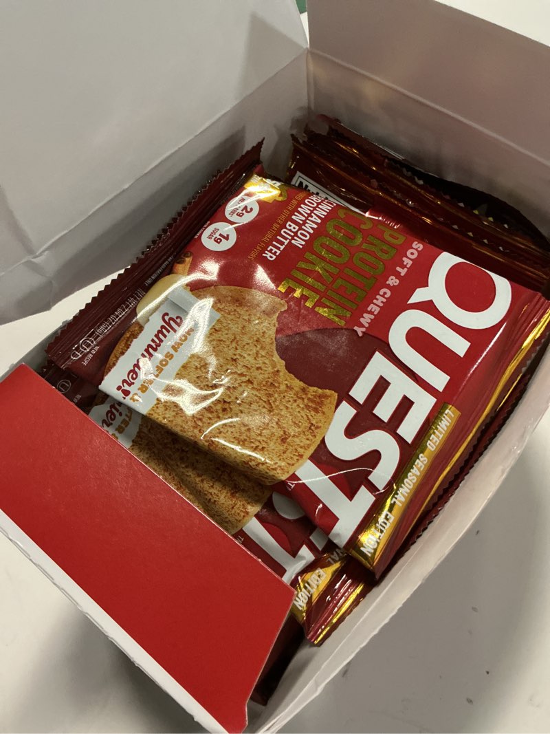 Condition photo showing Good Condition for quest nutrition chocolate chip protein cookie, 15g protein, 1g sugar, 2g net carbs, keto friendly, high protein, low carb; 12 count chocolate chip 12 count