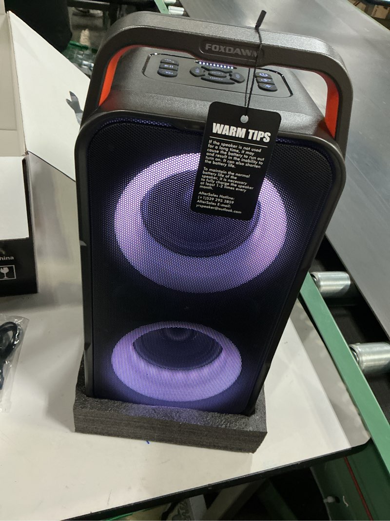 Condition photo showing Good Condition for portable bluetooth speaker: 240w peak powerful loud sound deep bass wireless boombox large subwoofer 15 hours battery life fast charging with led light show for party outdoor camping backyard black