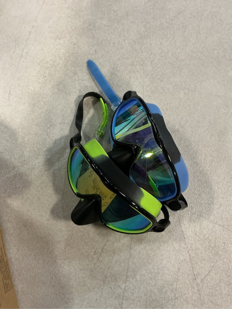 Condition photo showing As Is for vvinca swim goggles with nose cover, 2 pack wide view diving mask anti-fog uv no leak toddlers swimming goggles for kids 3-15 03-black blue& black green