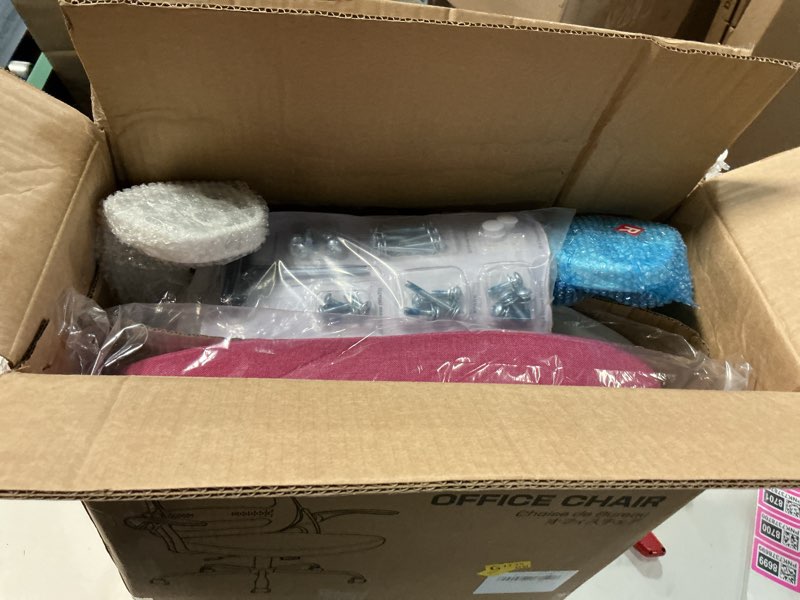 Condition photo showing Good Condition for amseatec mesh office chair, ergonomic home office chair with flip-up arms | breathable mesh back & 3" cushion. bifma certified. 90-110° rocking. supports 300 lbs. pink oversized
