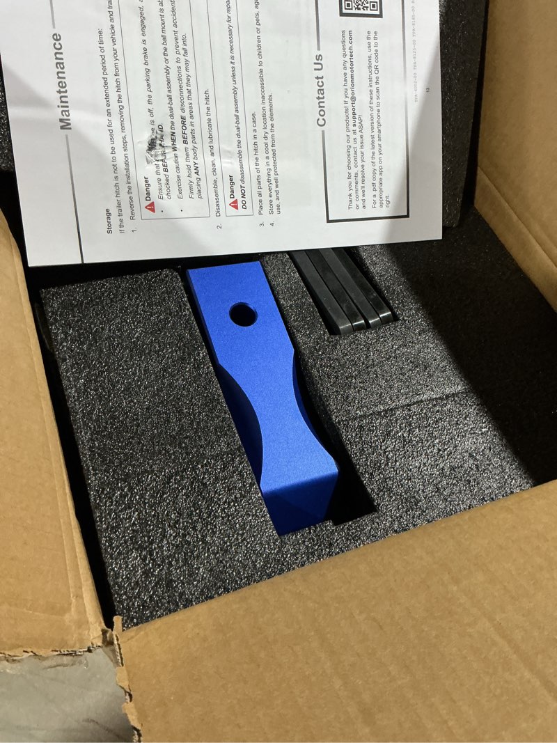 Condition photo showing Good Condition for orion motor tech adjustable trailer hitch, fits 2.5 in receiver 8 in drop & rise hitch, 8000-18500 gtw, heavy duty aluminum tow hitch with three anti-theft locking hitch pins class 5 hitch ball mount black-blue 2.5" shank & 8" drop