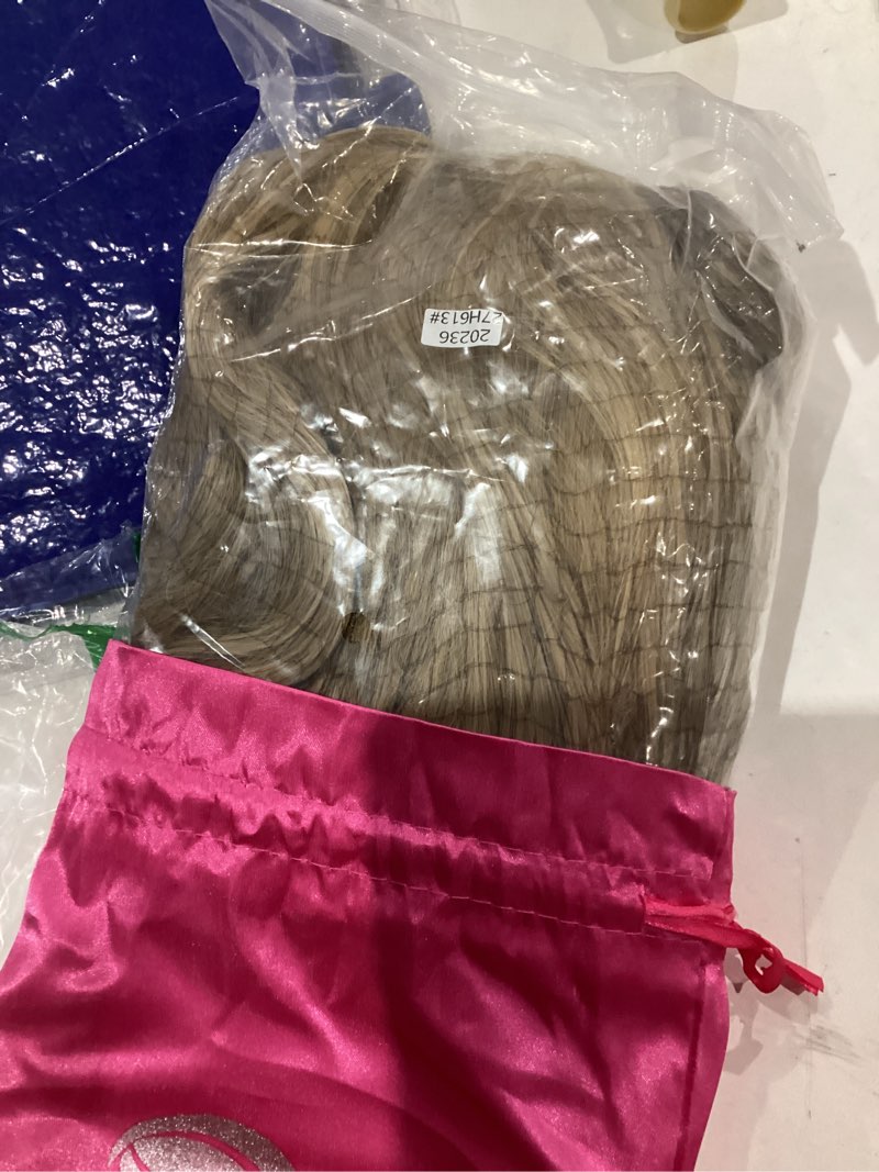 Condition photo showing New/Like New for long golden blonde wavy layered wig with curtain bangs for white women synthetic platinum blonde highlight wig light brown body wave with bangs middle part for daily party use blonde#