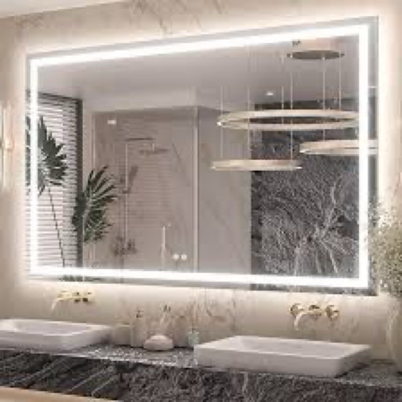 Keonjinn Bathroom Mirror with Lights 60 x 40 Inch, LED Mirror with Backlit, Anti Fog Lighted Mirror 