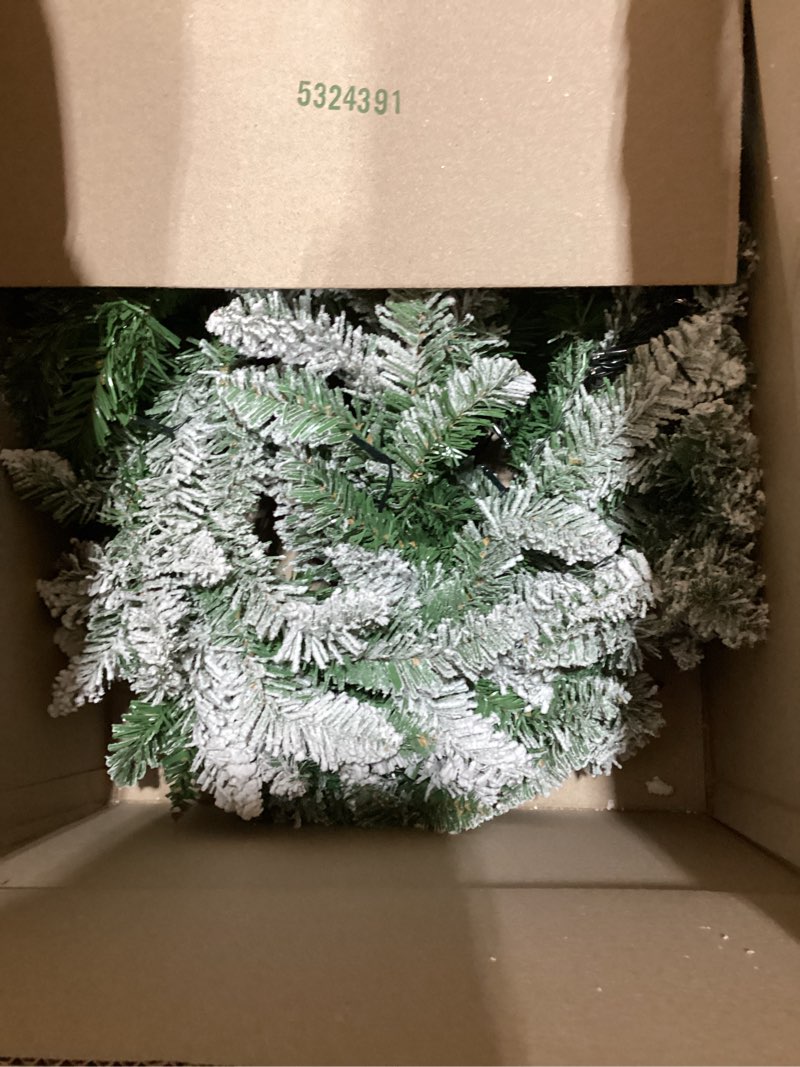 Condition photo showing As Is for flocked christmas garland with lights,9ft pre-lit white snow garlands with 240 pvc tips,frosted garland for mantle,stairs decorations,white 270cm 1