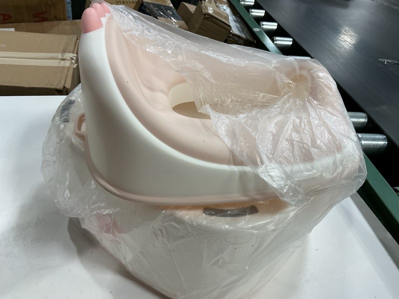 Condition photo showing As Is for 3 in 1 potty training toilet, dinosaur toddler potty training seat for boys girls with comfortable cushion, easy-to-clean and anti-slip potty training step stool for toilet (pink)