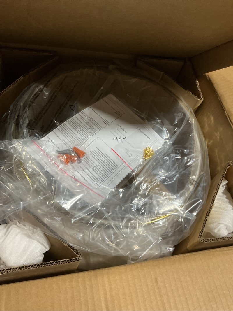 Condition photo showing Good Condition for Modern Chandelier with Off-White Fabric Shade and Brass Finished Adjustable Pendant Light for Kitchen Island Living Room Bedroom Hallway, E26, Dia 18 Inch, UL Listed 18" White