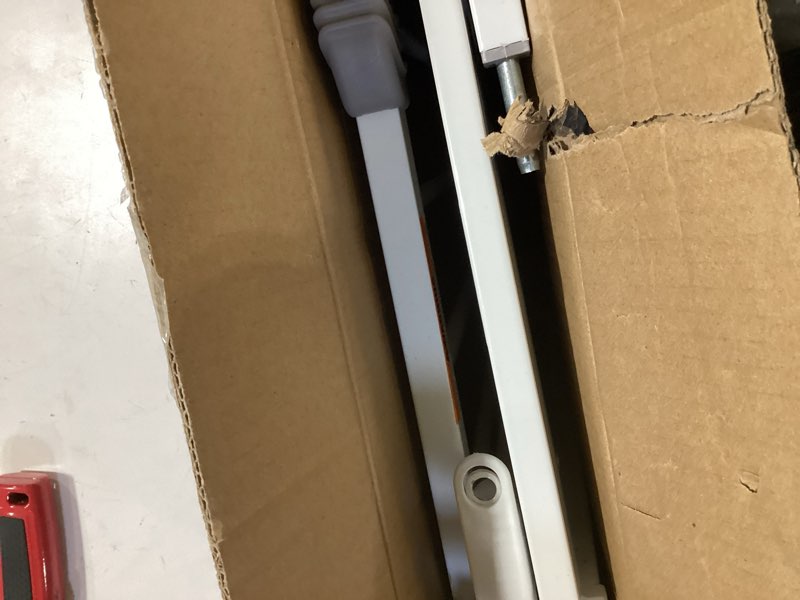 Condition photo showing As Is for Regalo Safety 36" Extra Tall and 49" Wide Baby Gate for Doorways & Bottom of Stairs, Pressure Mounted Walk Through Baby Gate for Toddlers & Pets, Tested & Safe, American Designed, American Owned White 29-49"W x 36"H