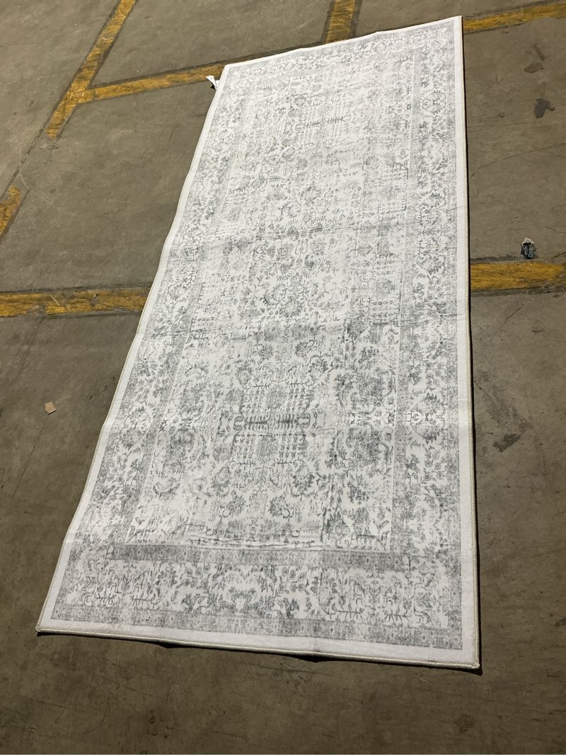 Condition photo showing Good Condition for gray runner rug 3x7 hallway machine washable kitchen vintage distressed non slip long carpet indoor grey retro floral bedroom accent throw rug for bathroom office laundry dining living room