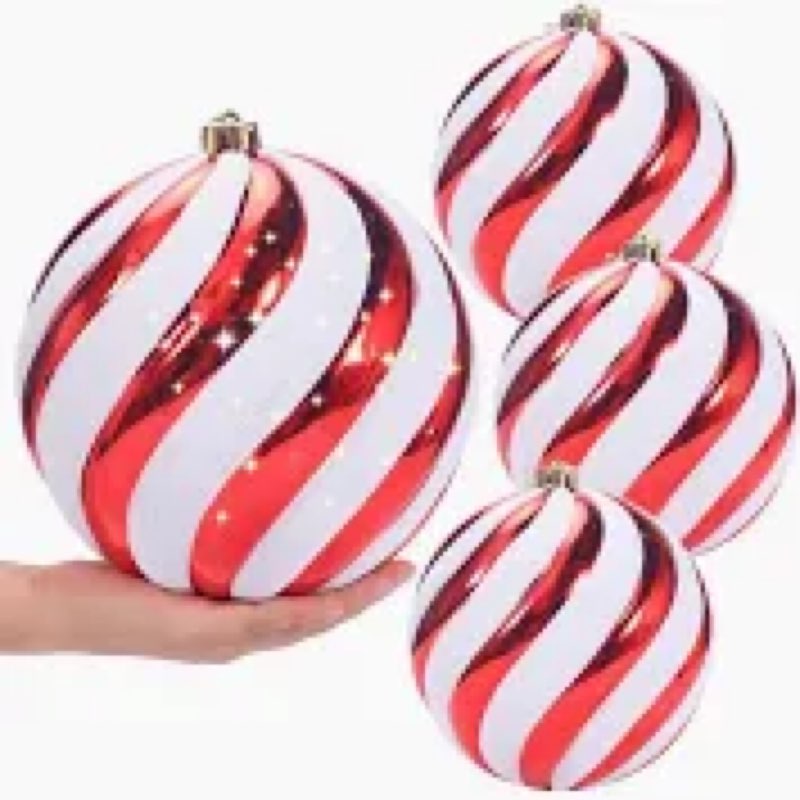 8 inch Extra Large Christmas Ornament Balls, 4 pcs Red and White Christmas Ornaments Shatterproof Gi