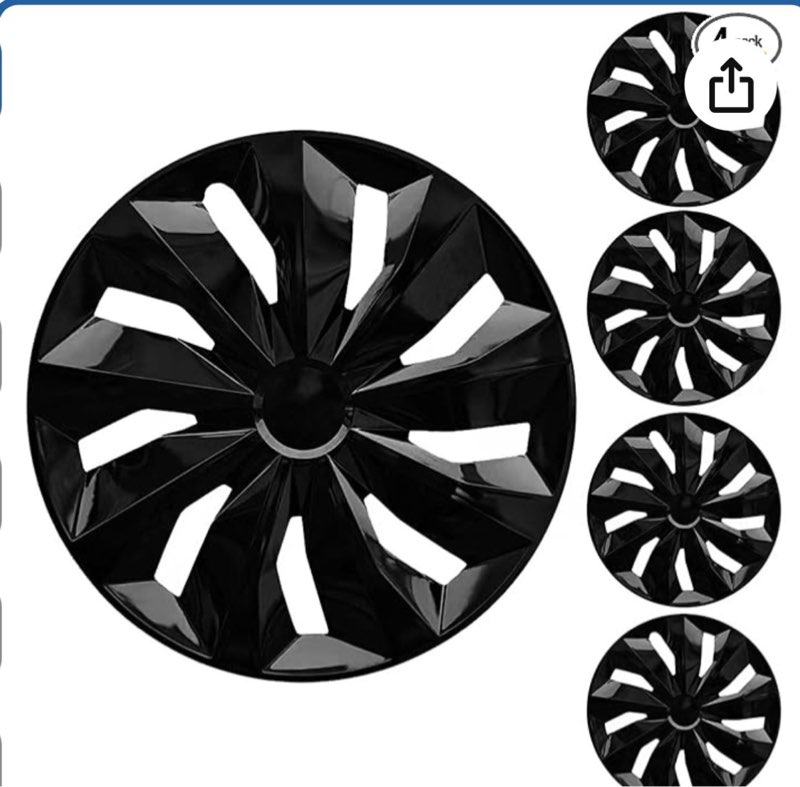 16" Black Wheel Rim Cover Hubcaps Replacement R16 Hub Caps Snap On Universal Wheel Rim Cover ABS Exterior Accessories for Car Trunk SUV Set of 4