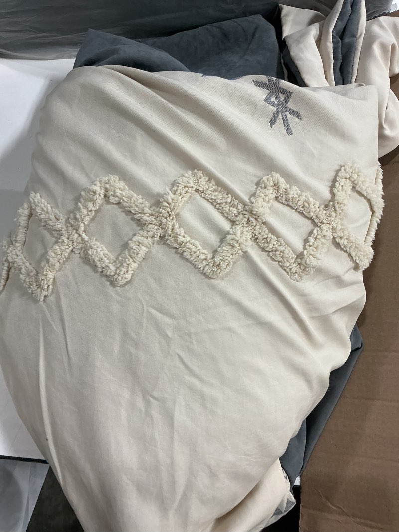 oli anderson boho duvet cover set queen size, beige and gray color clash 3 pieces microfiber bedding set, durable and super soft duvet covers with zipper and ties