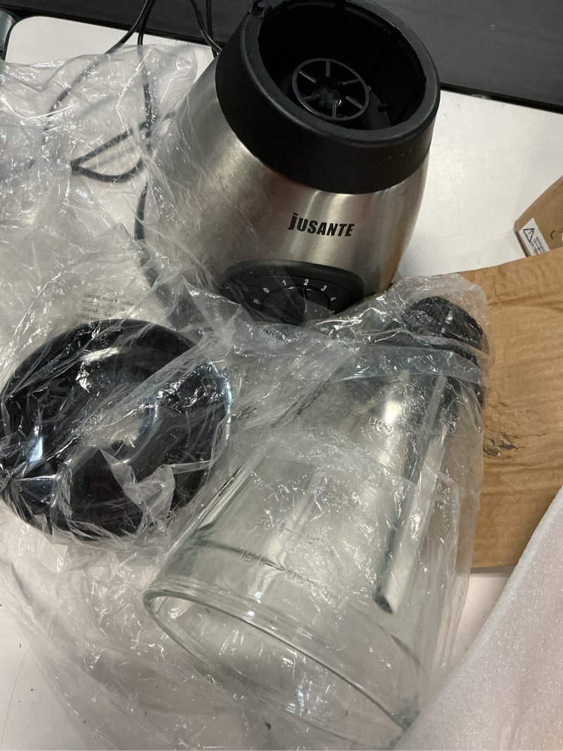 Condition photo showing As Is for jusante smoothie blender, 1000w professional countertop blenders with 48oz glass jar for kitchen, shakes, ice crusher, frozen fruit