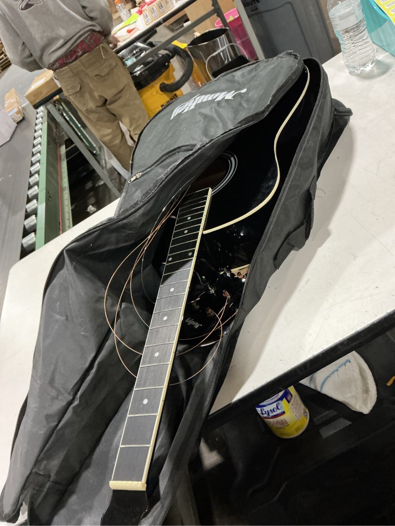 Condition photo showing As Is for Moukey 41" Acoustic Guitar for Beginners Adult Teen Full Size Guitarra Acustica with Chord Poster, Gig Bag, Tuner,Steel Strings, Capo, Strap - Black